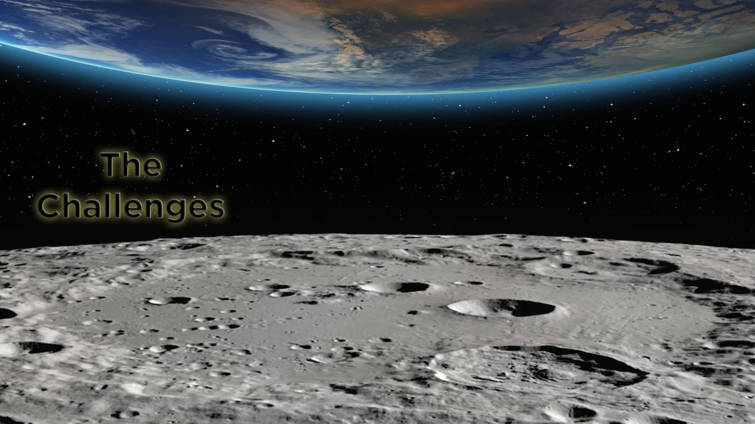 An artists impression of the moon, galaxy and planet earth