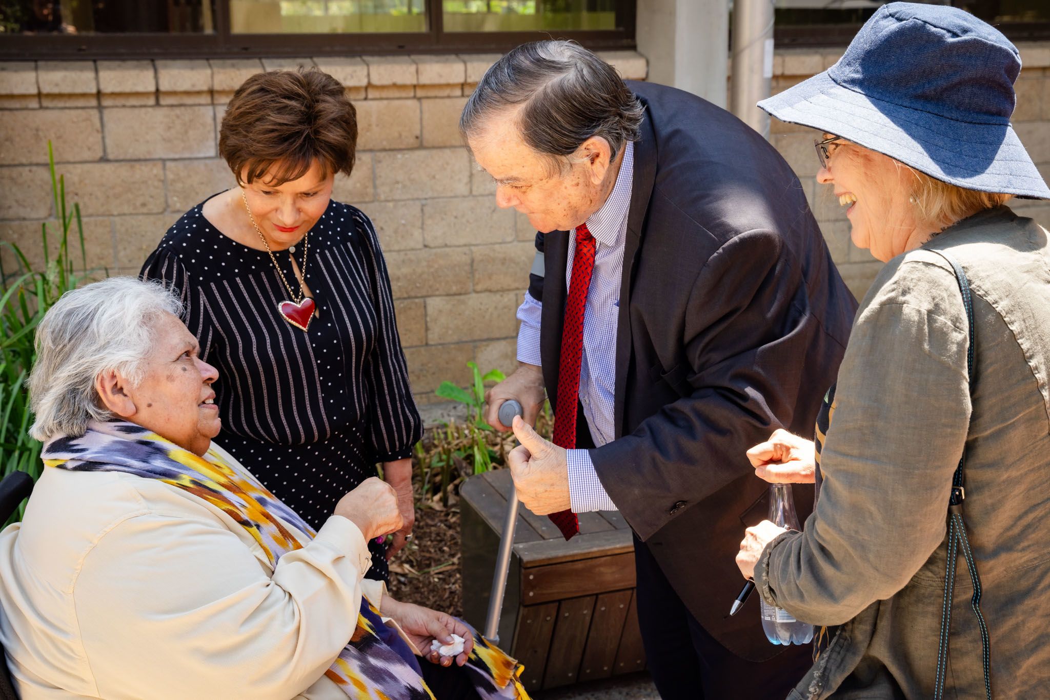 Professor Bronwyn Fredericks, Adjunct Professor Matt Foley, Professor Karen Healy AM, and Aunt Lilla Watson at the special naming event of 'Lilla Watson Place'.