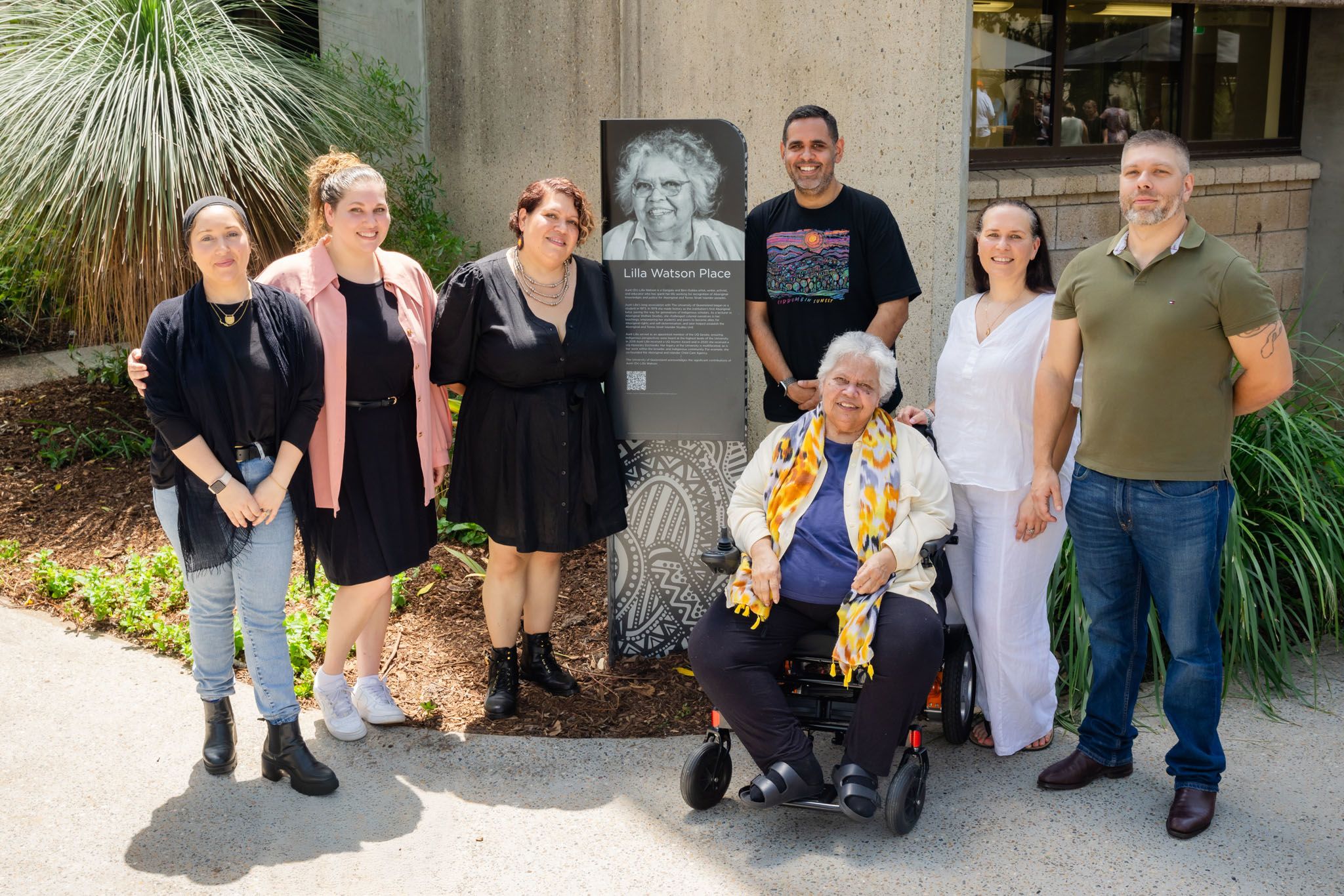 Aunt Lilla Watson surrounded by her family at the special naming event of 'Lilla Watson Place'.