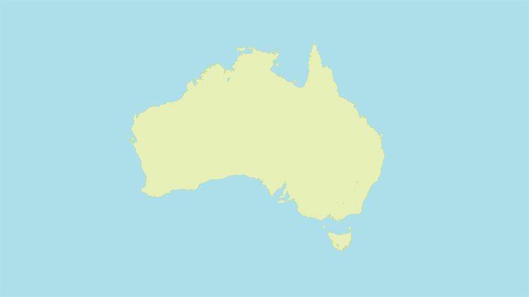 A map of Australia showing increasing numbers of dots marking locations of spinifex plants