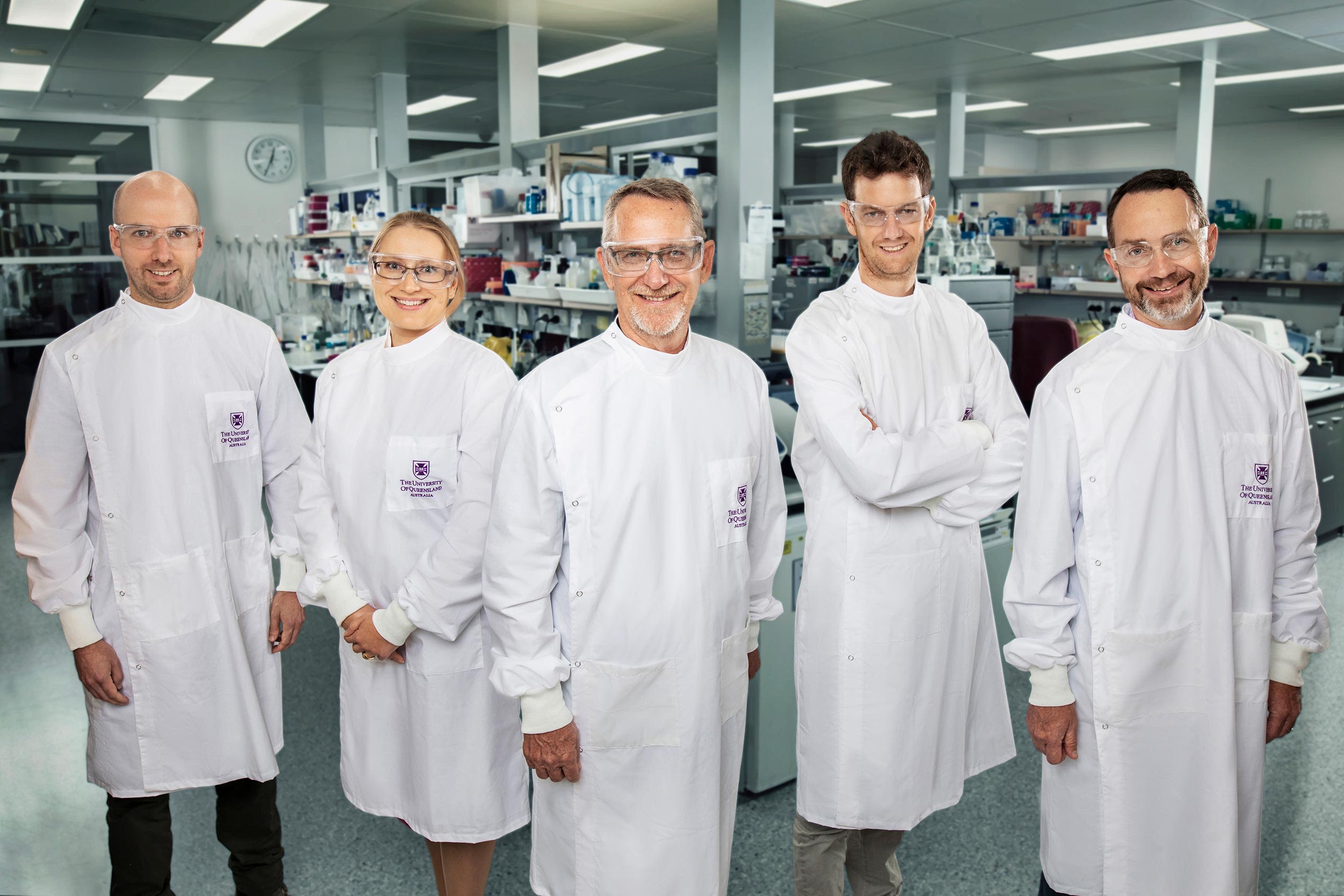 COVID-19 research team, Dr Daniel Watterson, Mrs Christina Henderson, Professor Paul Young, Associate Professor Keith Chappell, Professor Trent Munro.
