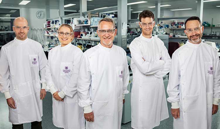 COVID-19 research team. Dr Daniel Watterson, Mrs Christina Henderson, Professor Paul Young, Associate Professor Keith Chappell, Professor Trent Munro. 