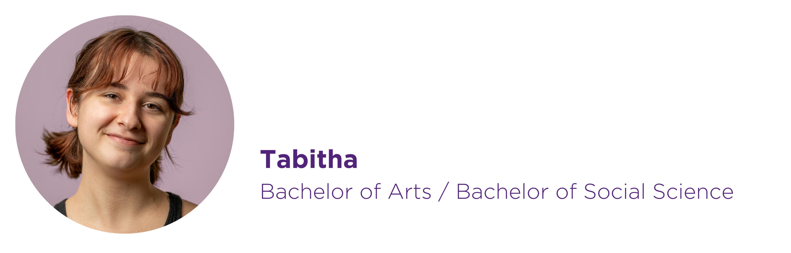 A headshot of Tabitha, a female student with short, brown hair.