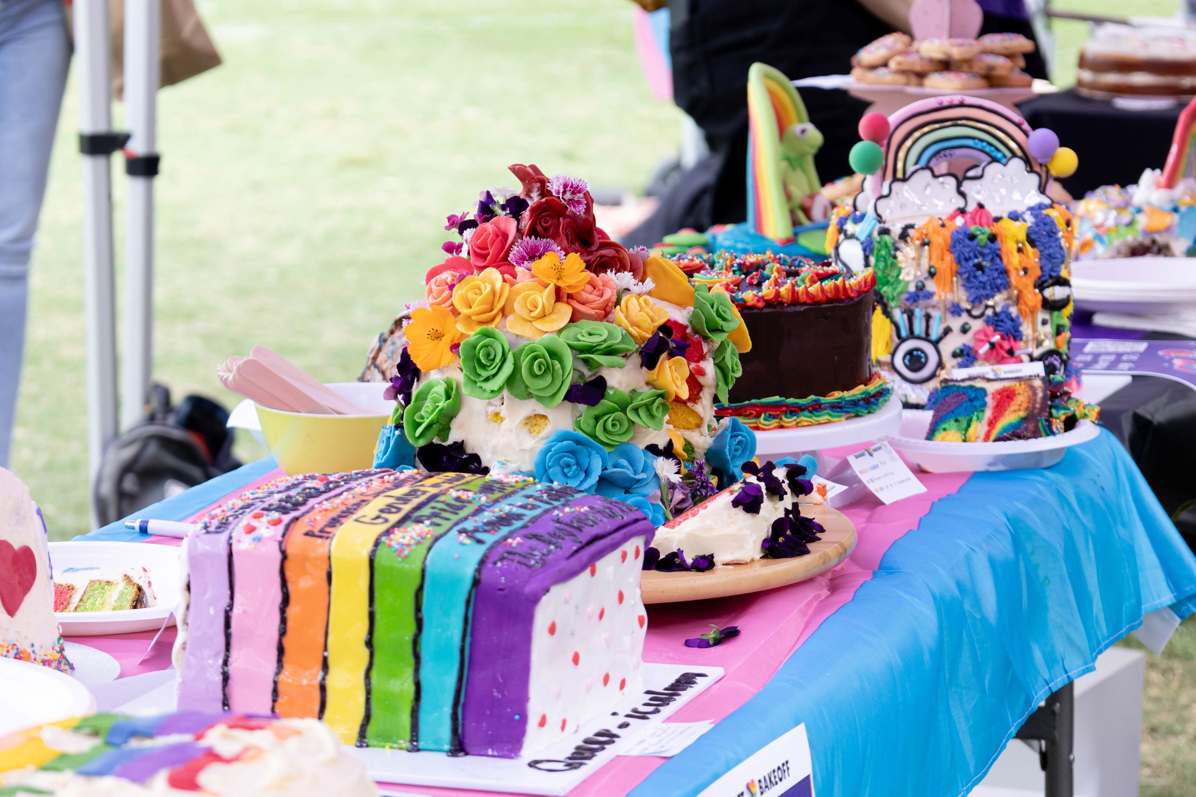 An array of rainbow cakes at the fifth Annual Great Rainbow Bake Off.