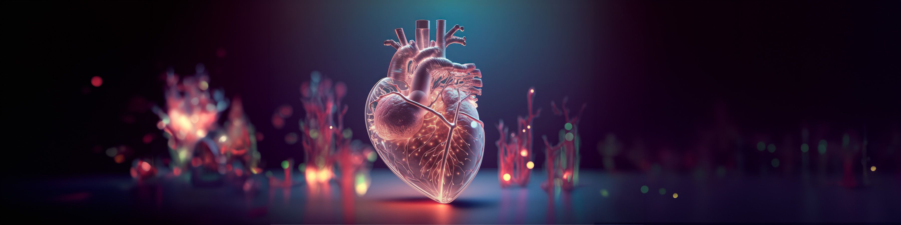 A recreated image of a heart if featured on a moody background. The heart has a low saturation.