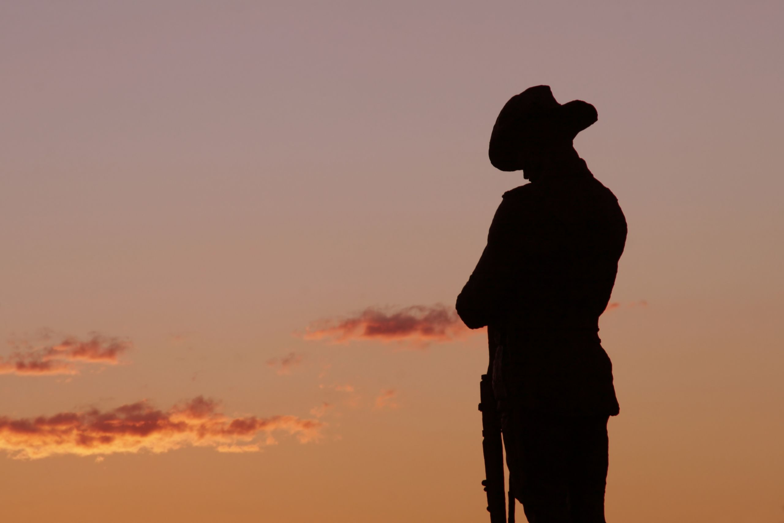 Statue of a soldier at sunset