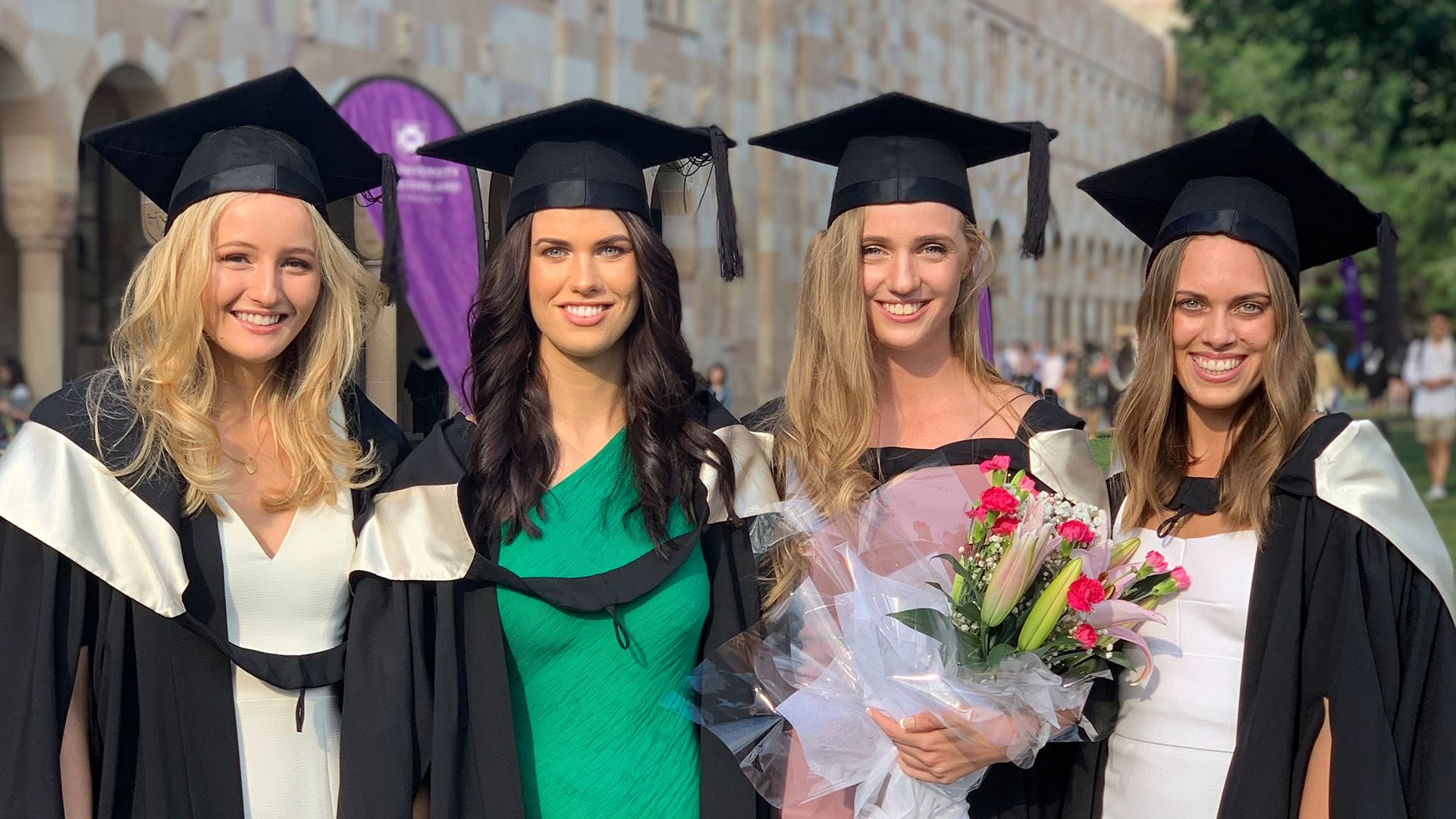 Ladies graduating, Graduation gowns, Great Court, The University of Queensland