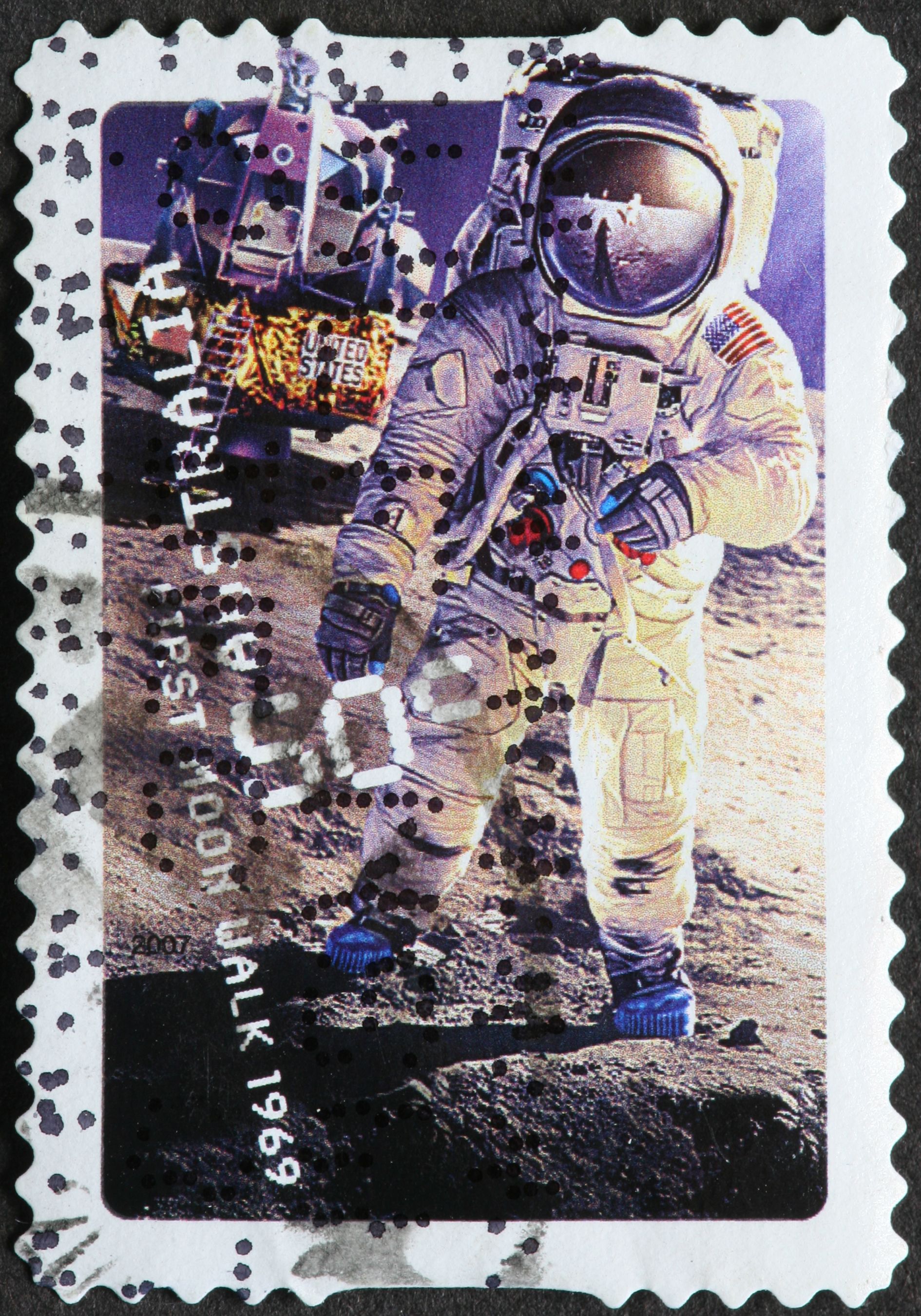 Australian postage stamp celebrates the moon landing.