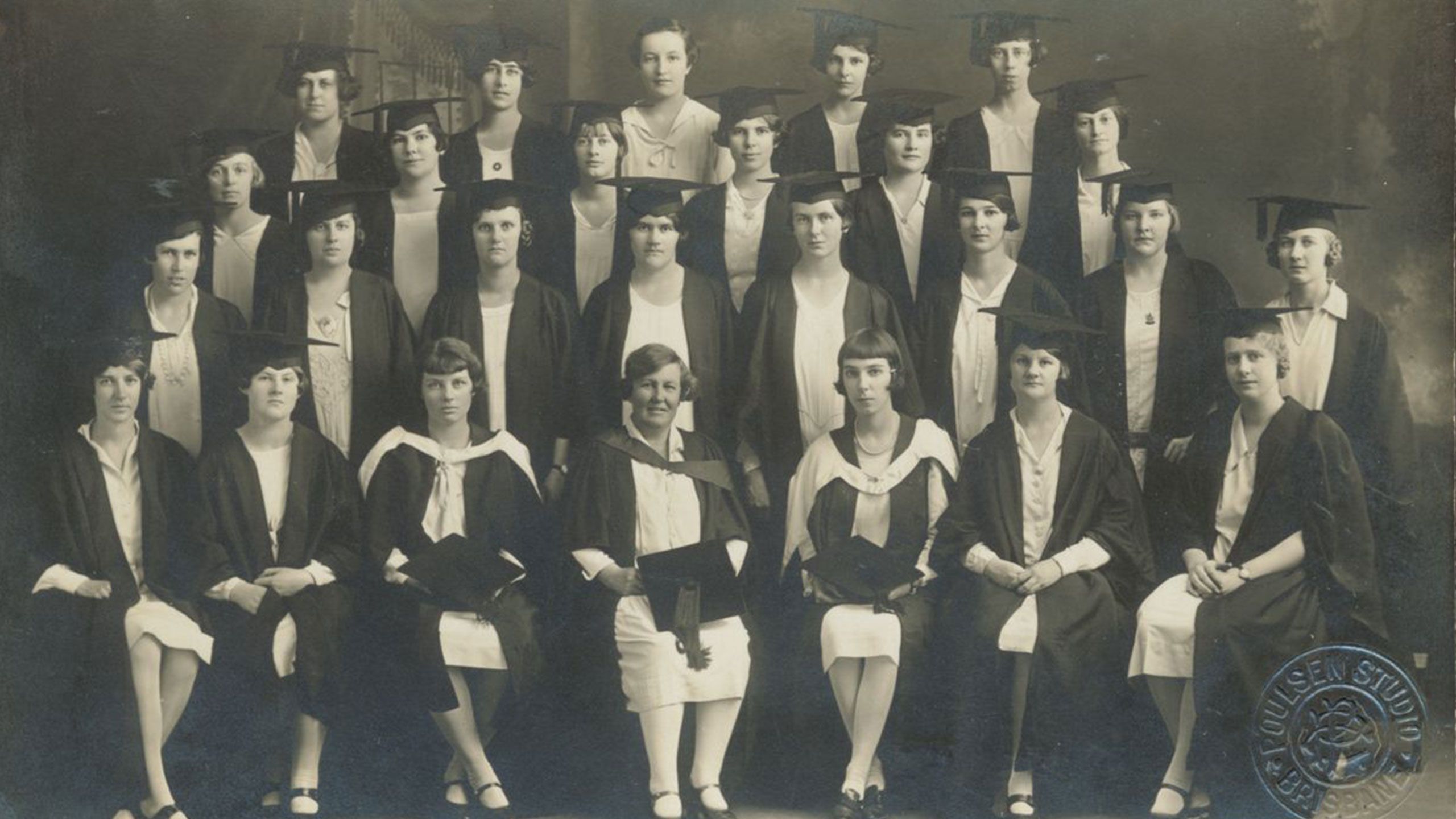 An image of Women's College residents of 1929, with Principal Freda Bage (front row, centre).