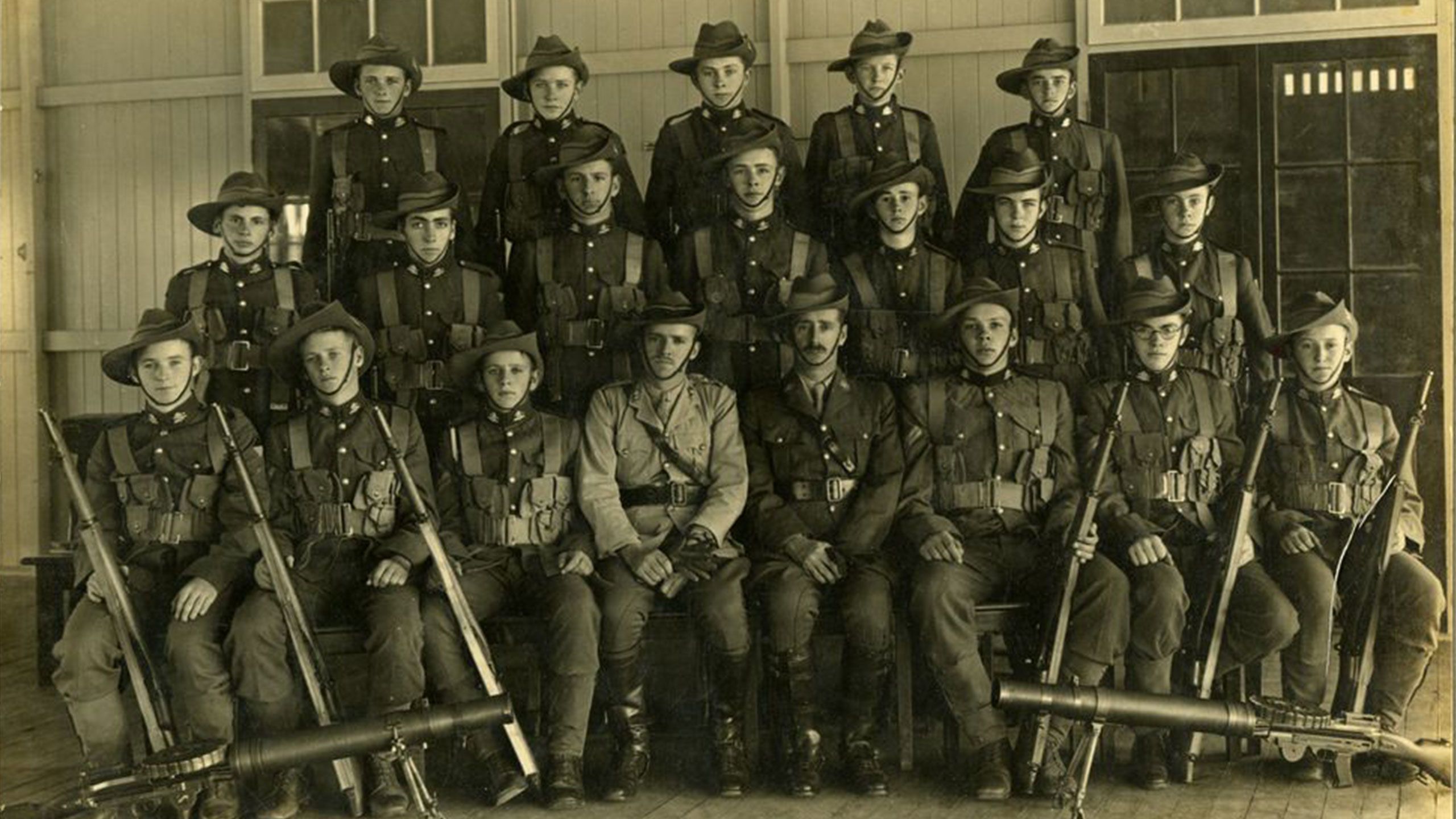 An image of the Queensland Agricultural High School and College detachment Regimental Cadets, 25th Battalion, in 1937.