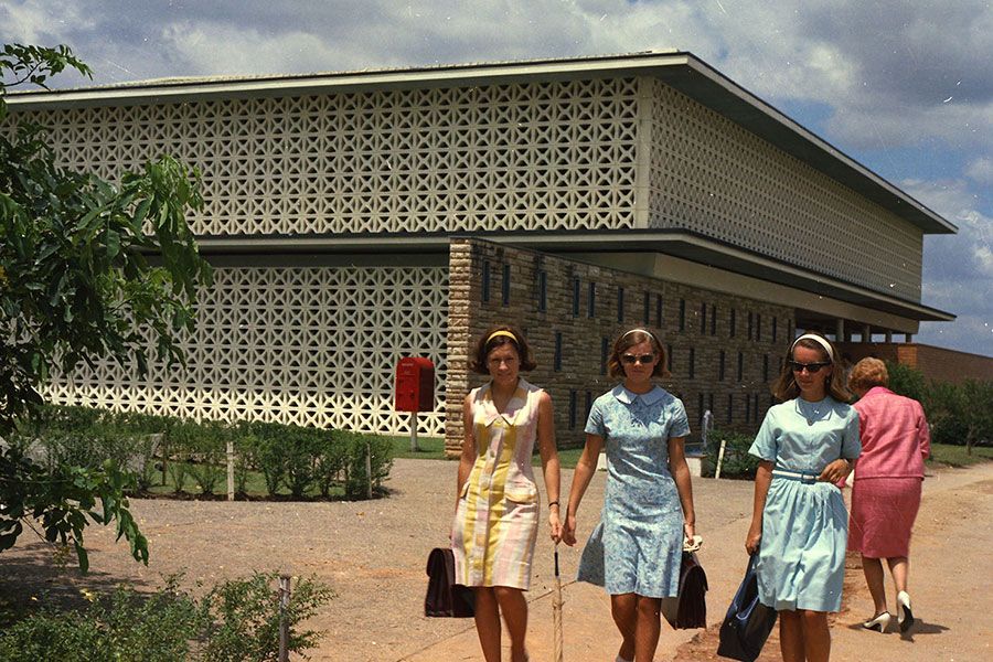 An image of students outside the Union building in 1965.