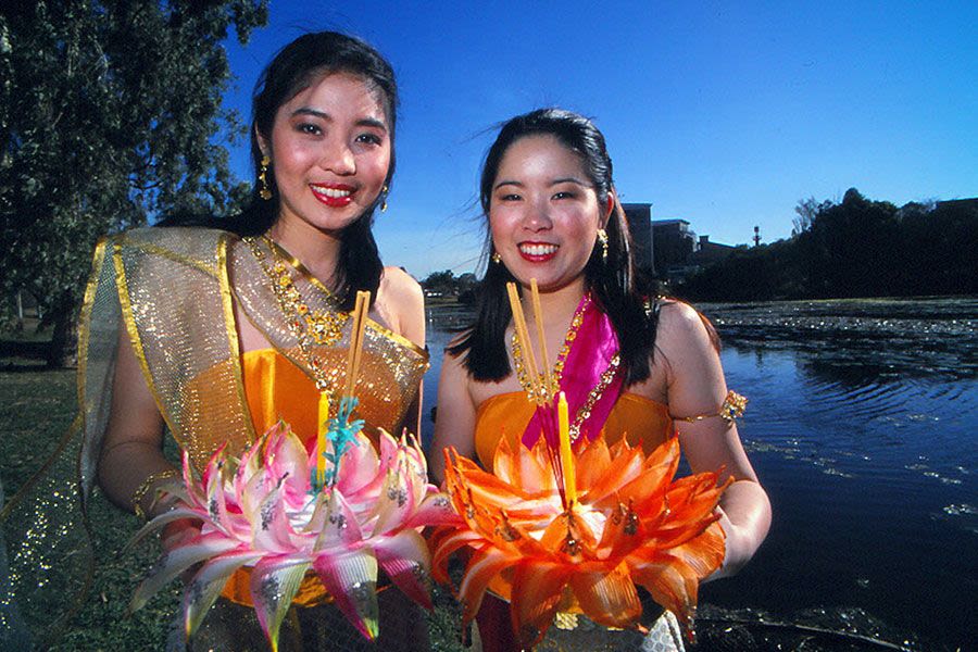 Students taking part in the Loi Krathong Festival at UQ's St Lucia campus in 2000.
