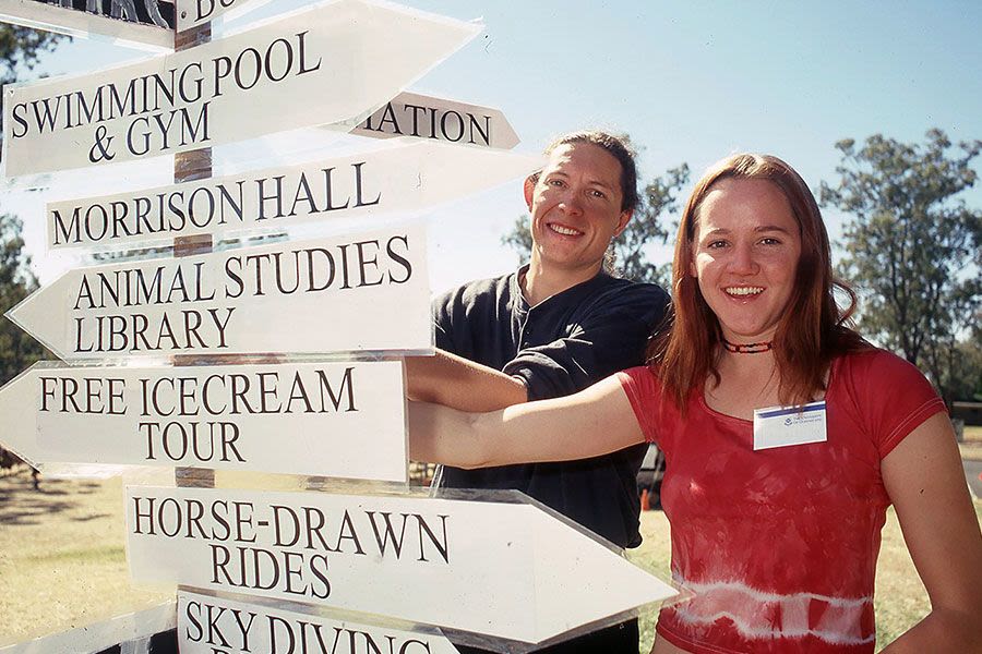 Signs show students where to go during Open Day at UQ's Gatton campus in 2001.