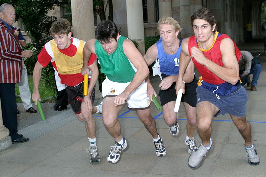 The start of the men's relay final of the Great Court Race in 2005.