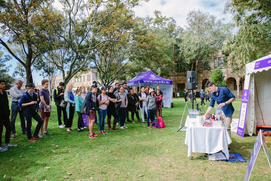 An image of the celebrity chef Ben Milbourne conducting a cooking demonstration at UQ St Lucia in August 2016.