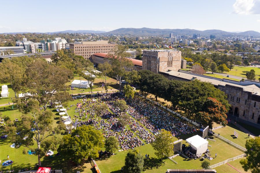 An image of 1,417 people in the Great Court at St Lucia, July 2019.