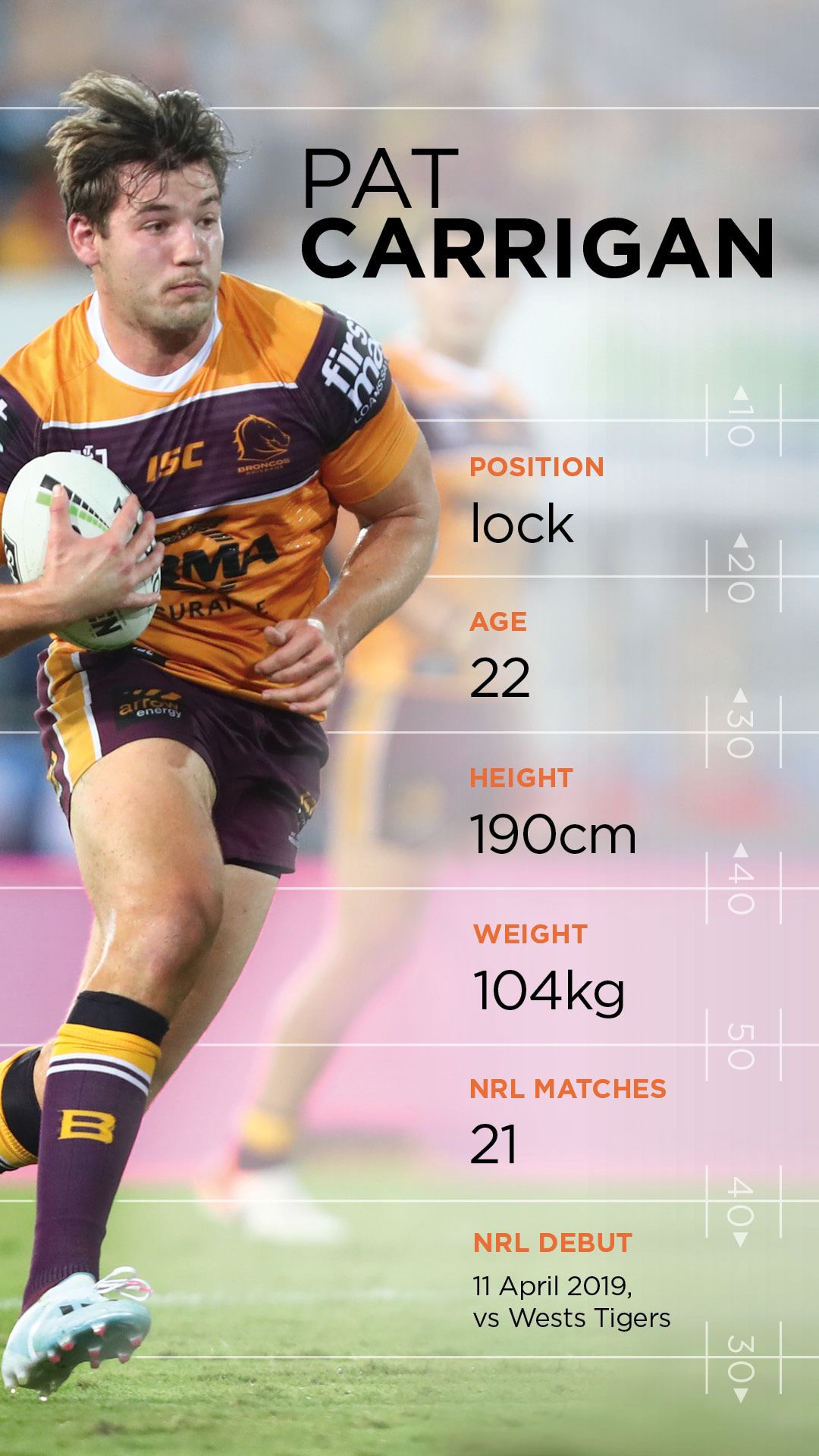 An image of UQ student and Broncos player Pat Carrigan in action.