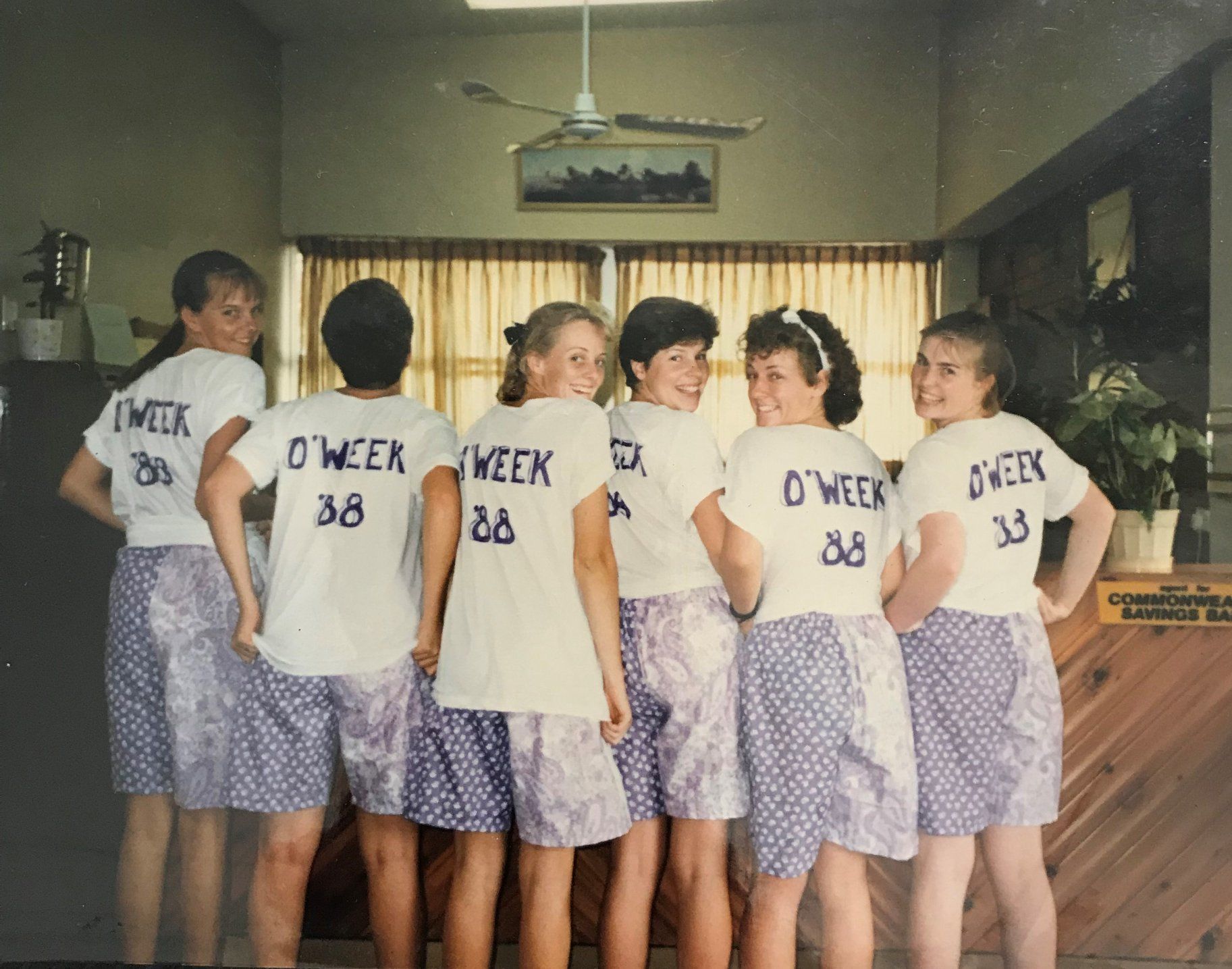 An image of Grace College students wearing O-Week tee shirts in 1988.