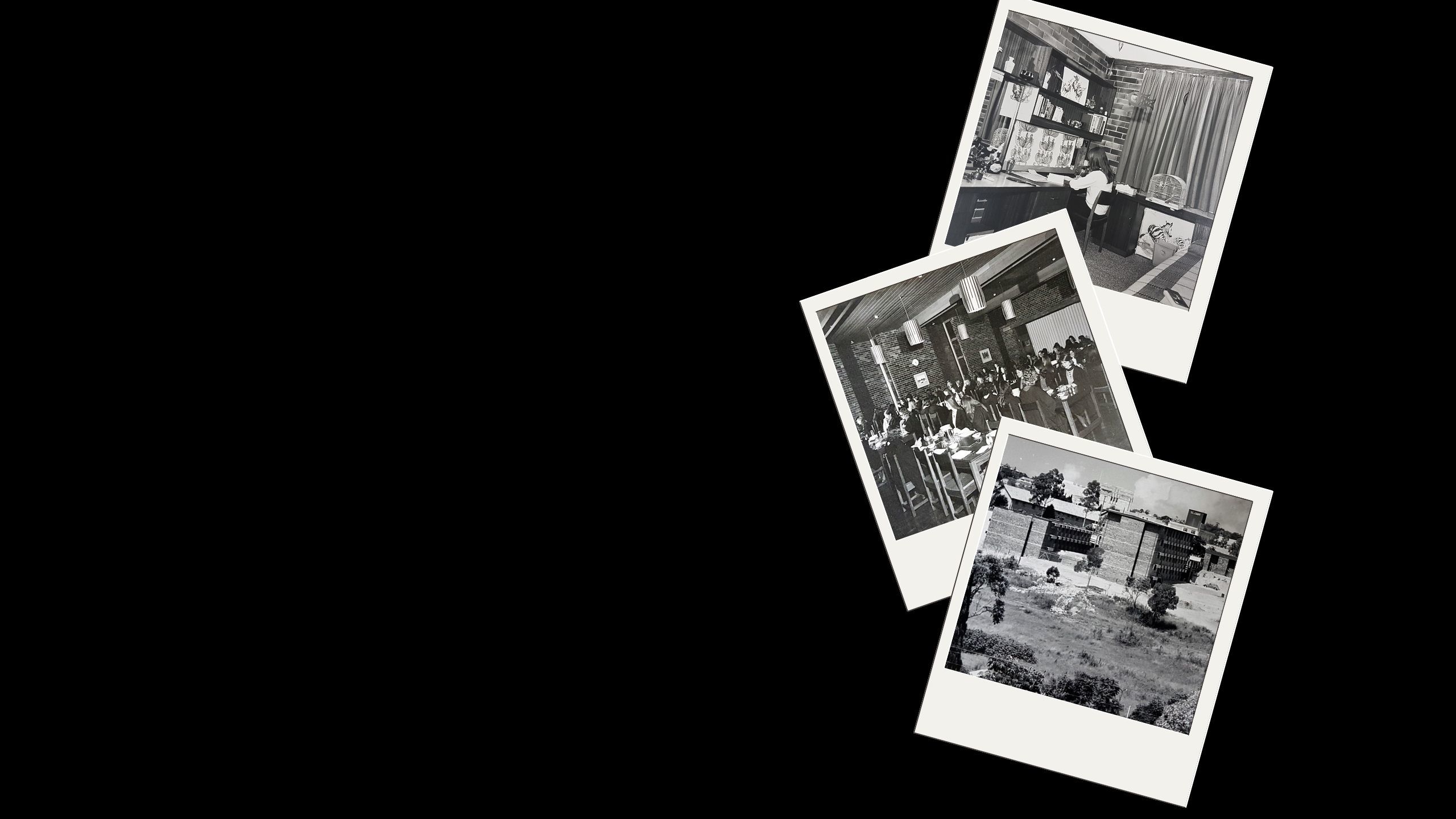 Historic images of Grace College over the past 50 years, including a student studying, students eating in the dining hall and an outside view of the college.