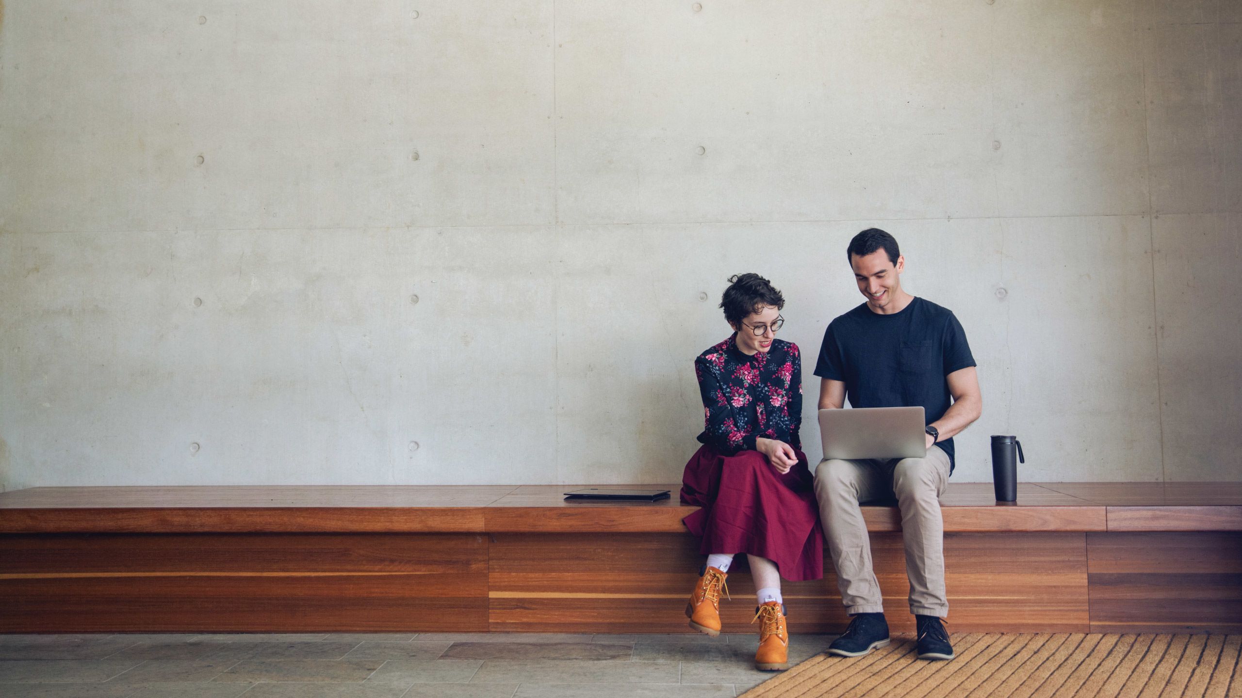 An image of UQ students Finn Thompson (left) and Renato Saeger Magalnaes (right) studying in the Advanced Engineering Building