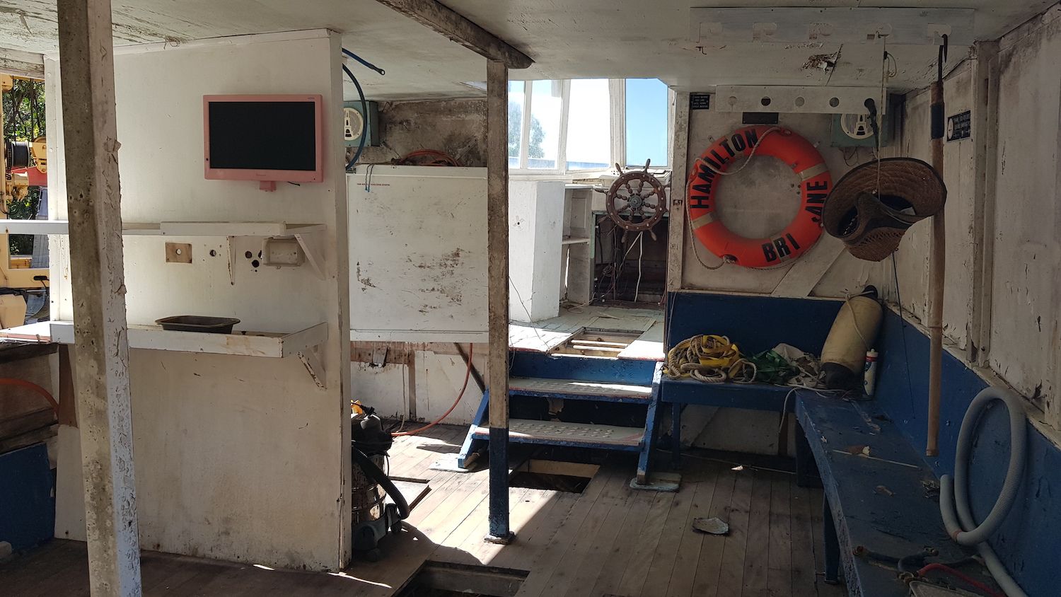Interior of run down passenger ferry 'Hamilton'.