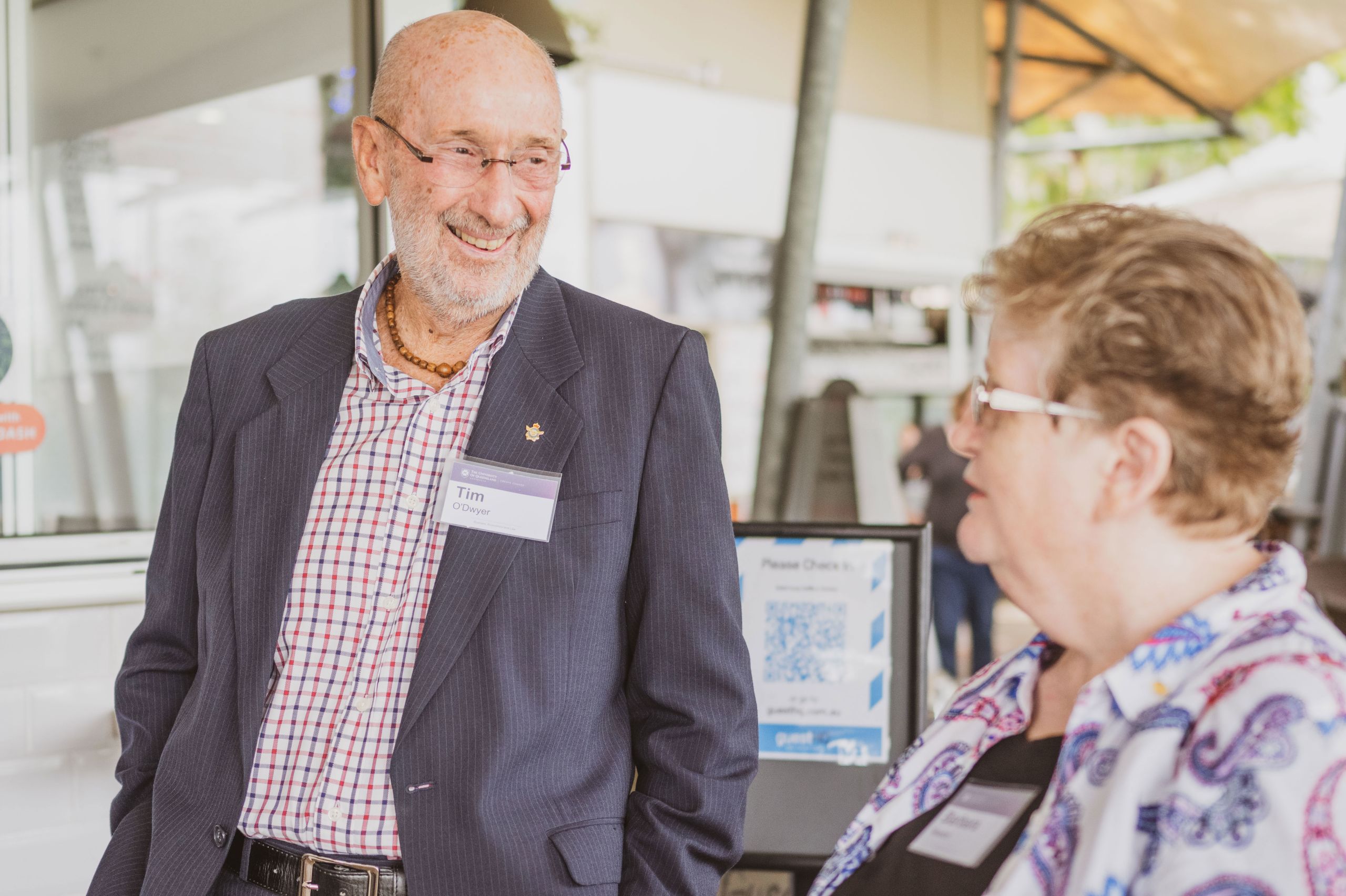 Tim O'Dwyer chats with Barbara Newton at the Class of 1970 reunion.