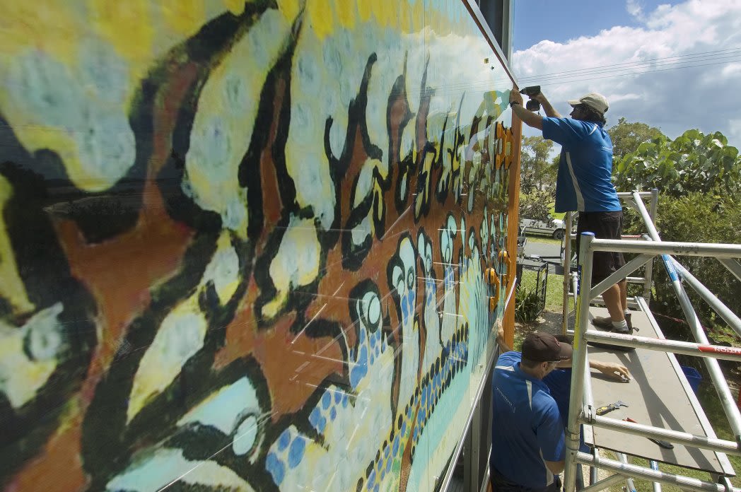 Mural of ancient hammerhead shark at Moreton Bay Research Station.