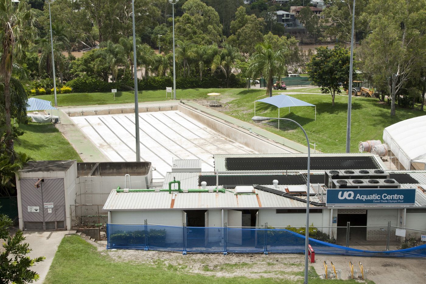 An image of a drained UQ Aquatic Centre after the 2011 floods.