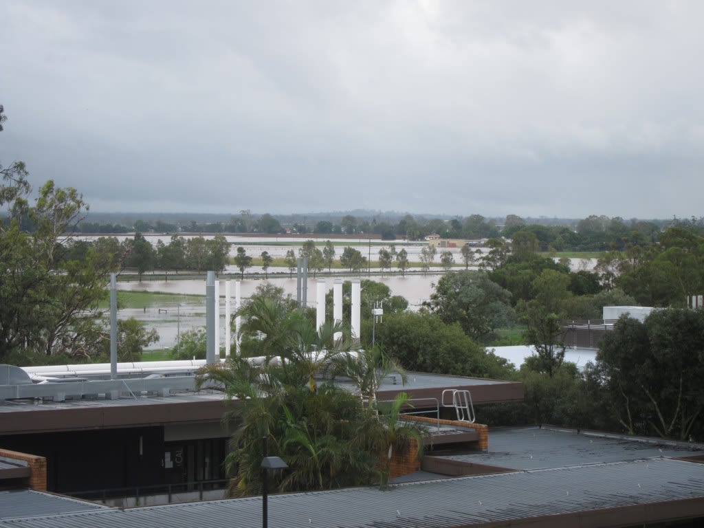 An aerial view of flooding at UQ's Gatton campus in January 2011.