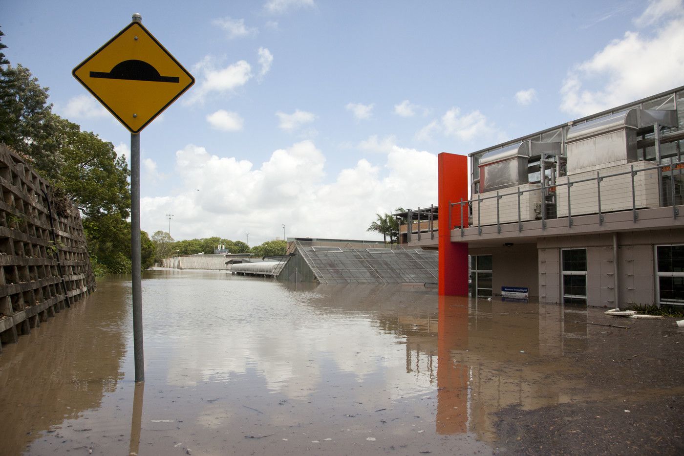 Many UQ buildings almost disappeared under the flood water.