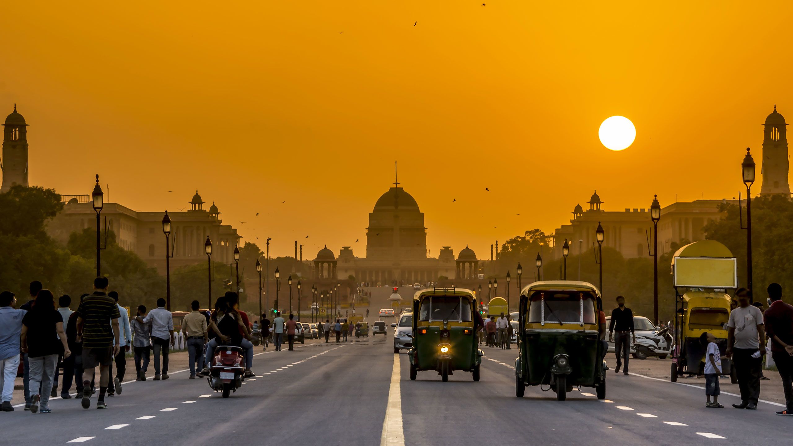 The Rashtrapati Bhavan during sunset time, India.