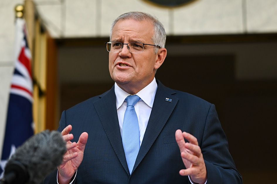Scott Morrison speaking outside Parliament House