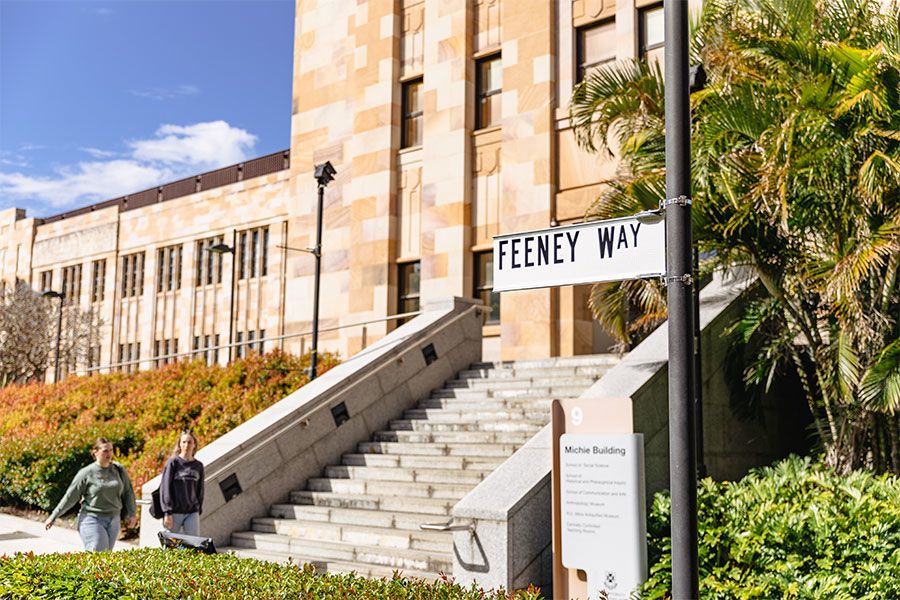 An image of sign for the Feeney Way, at UQ's St Lucia campus.