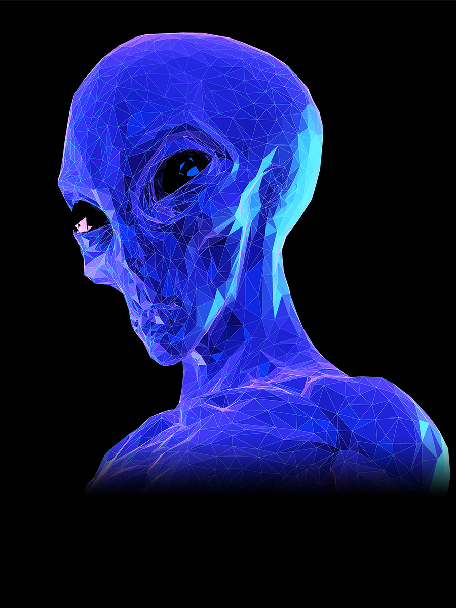 3d rendered synthwave style illustration of an alien.