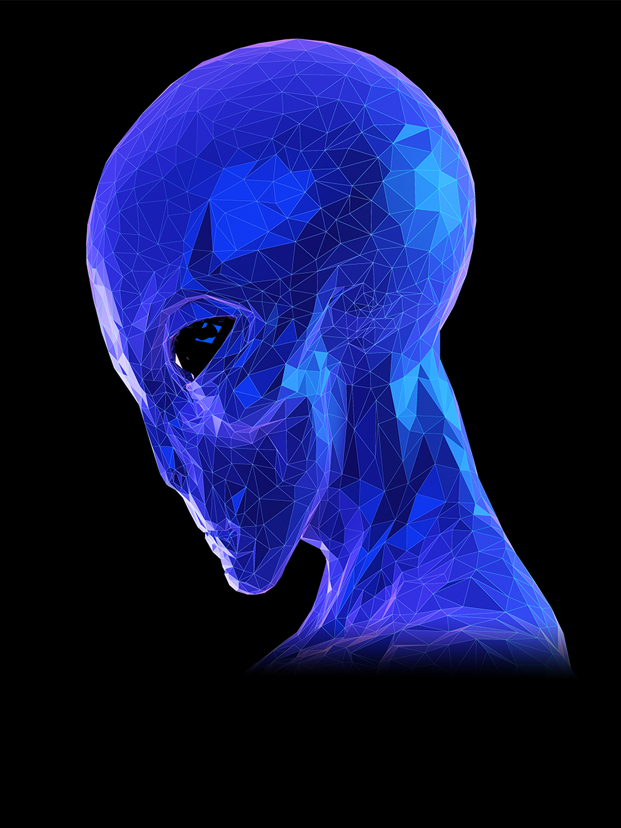3d rendered synthwave style illustration of an alien.