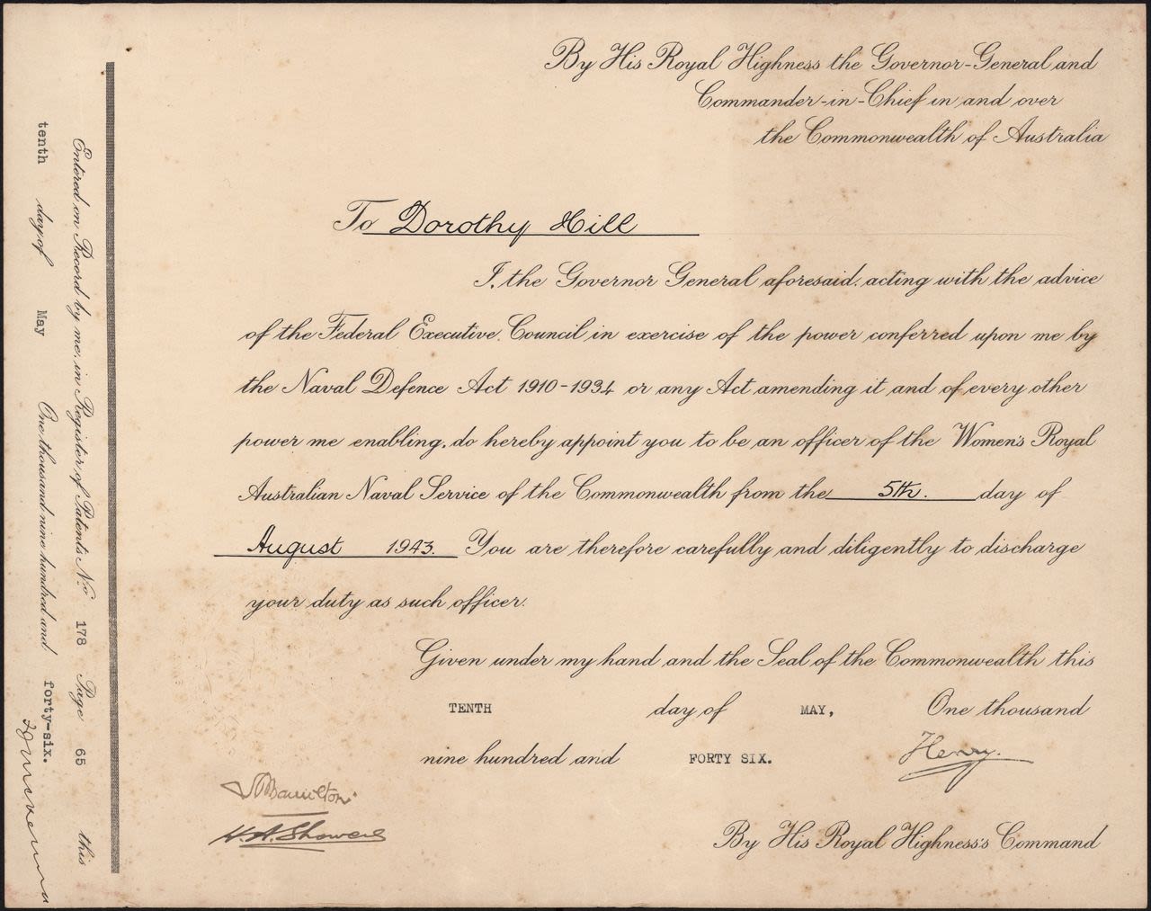 Dorothy Hill's WRANS commission letter
