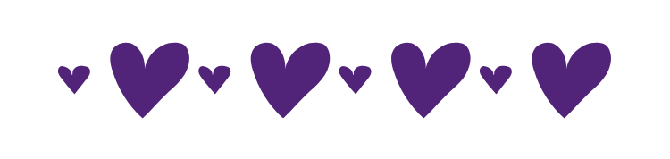 Line of eight purple hearts, every second heart is small.