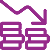 An icon of stacks of coins with a downward-trending arrow