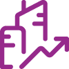 An icon of buildings with a rising arrow