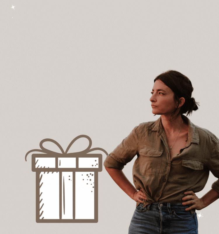 An animated image of Jessica Howard revealing a cover the Bush Journal popping out of an opening gift box.