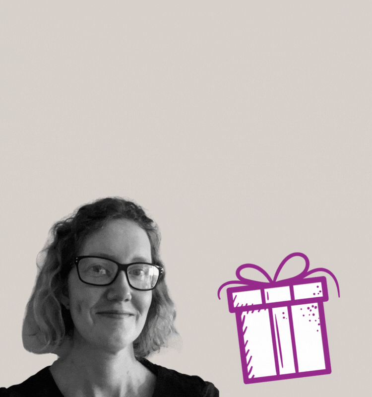 An animated image of Marion Glover revealing Vessel Nundah products popping out of an opening gift box.