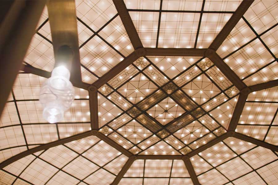 An image of the geometric shapes of the dome, which are incorporated throughout the design of The Atrium.