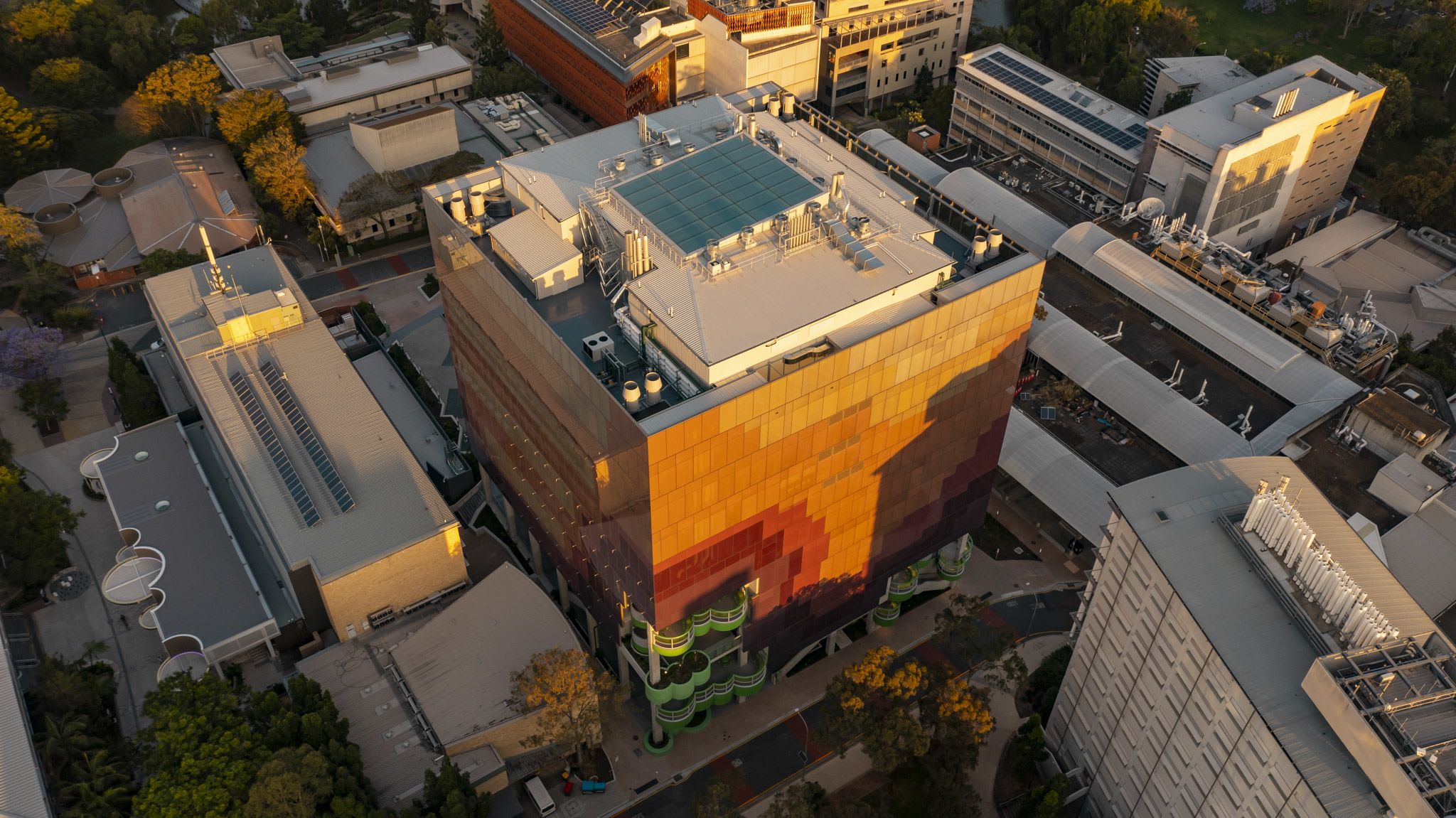 An aerial view of the building