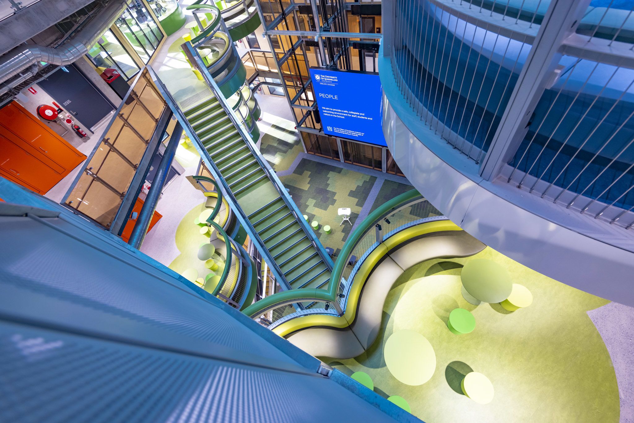 An interior view of the building, looking down through centre