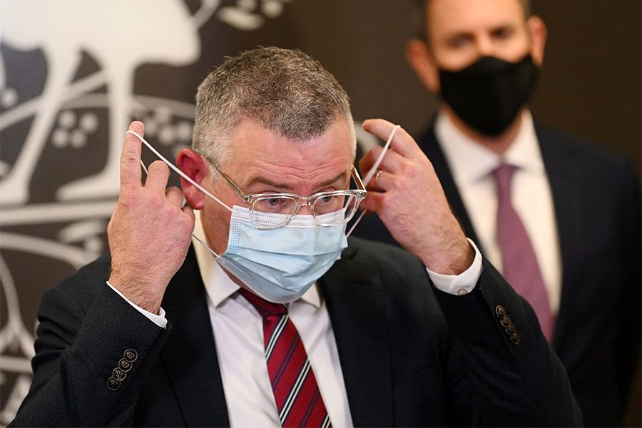 An image of Minister for Agriculture Fisheries and Forestry Murray Watt during a press conference about the growing concerns of foot and mouth disease reaching Australia after viral fragments were found in meat products in July.