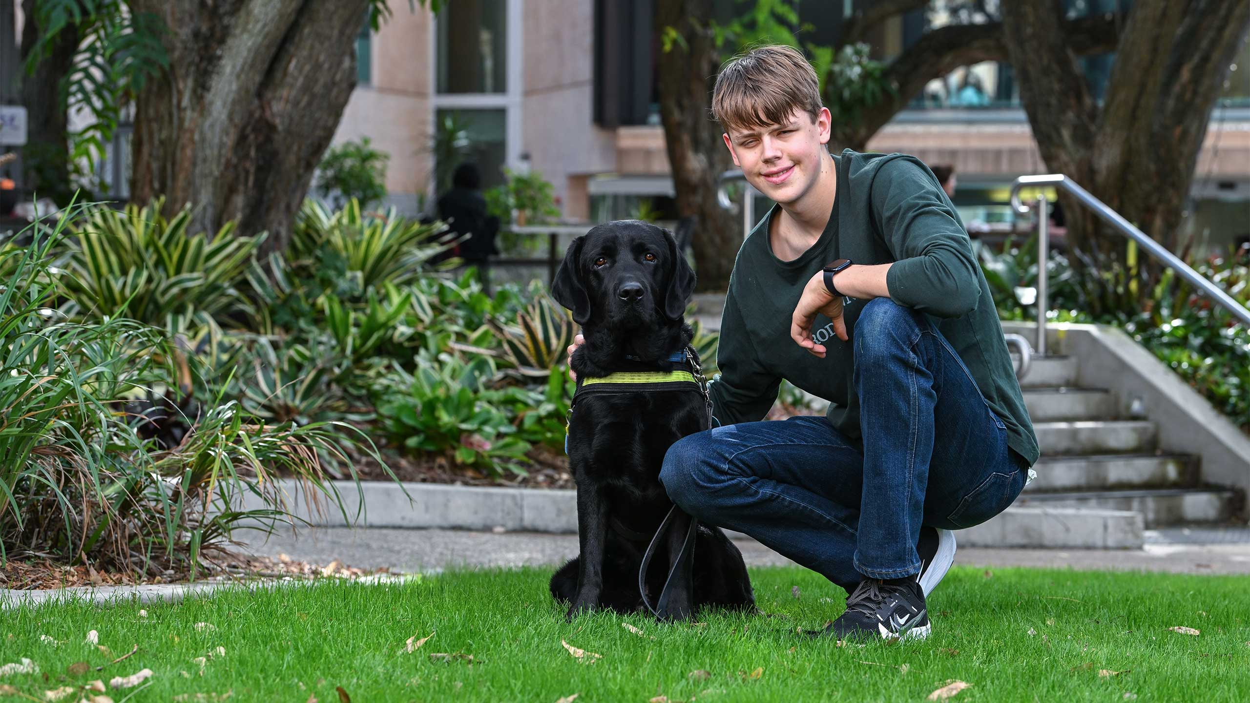 Sidney Whipp with his seeing eye dog Quarry