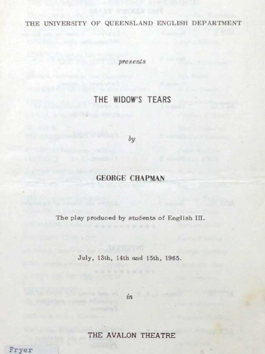 Program for 'Widow's tears', 1965