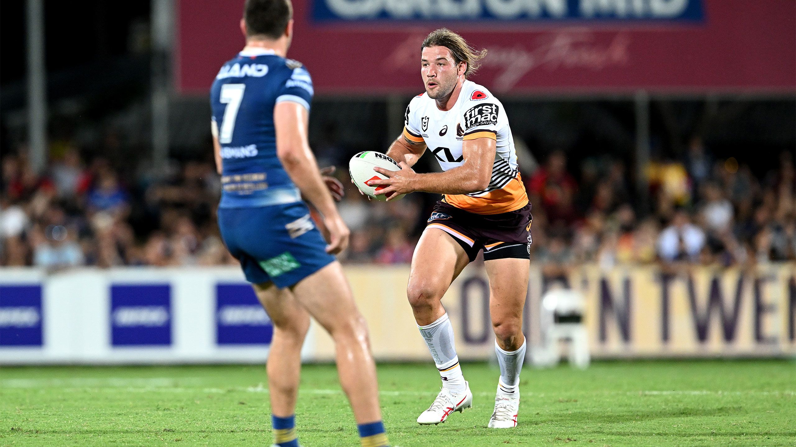 Pat Carrigan with the ball against the Eels in round 8.