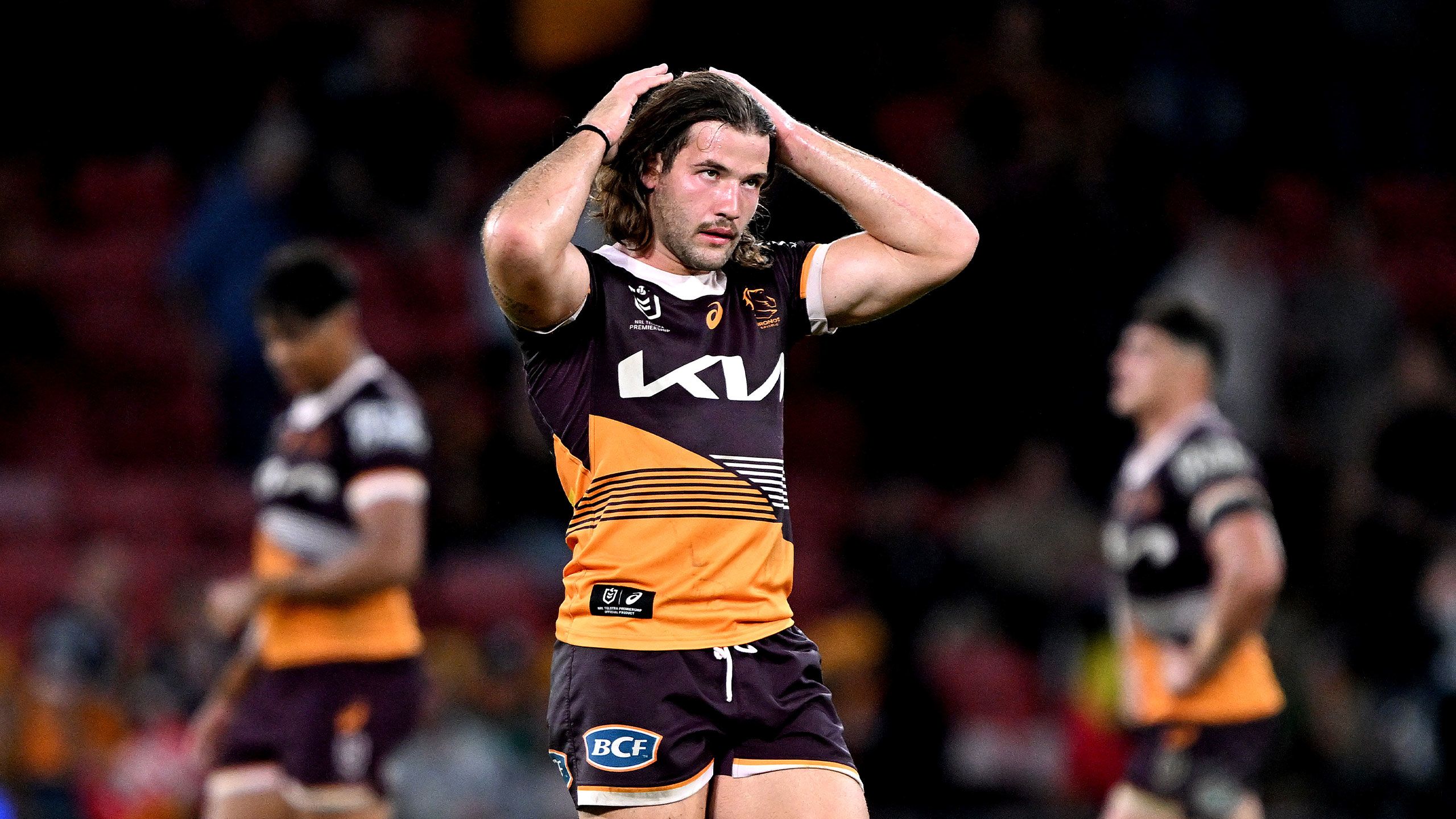 Pat Carrigan looks disappointed after the Broncos loss to the Rabbitohs in round 9.