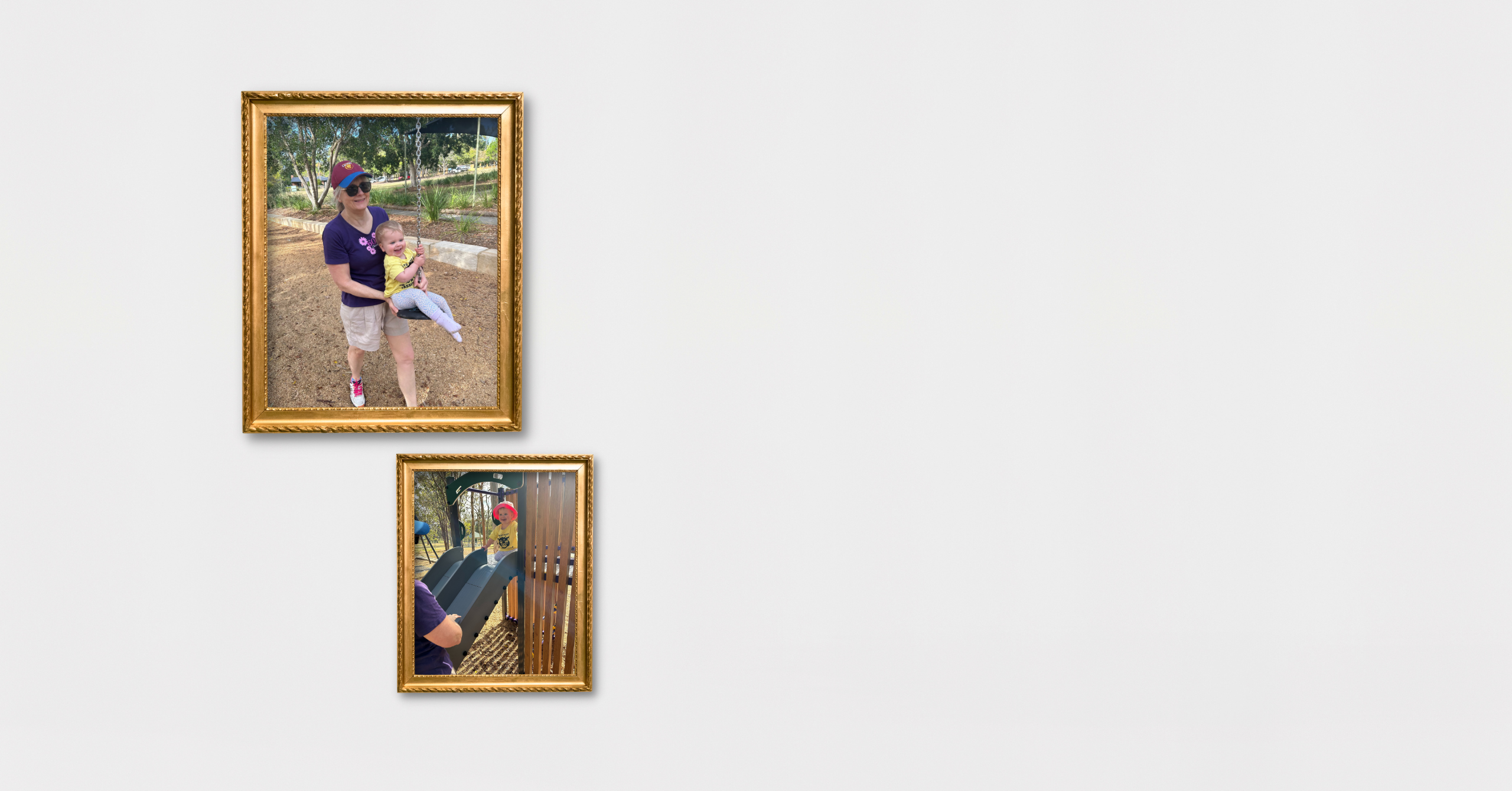 Picture frames with photos of Helen and her granddaughter Charlotte.